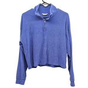 Peloton Womens Quarter Zip Pullover Sweatshirt Blue Cropped Logo Medium RN150110